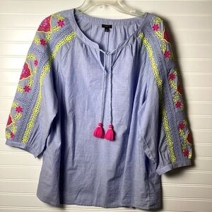 Talbots NWOT Contrast Embroidered Popover Blouse Sz XL